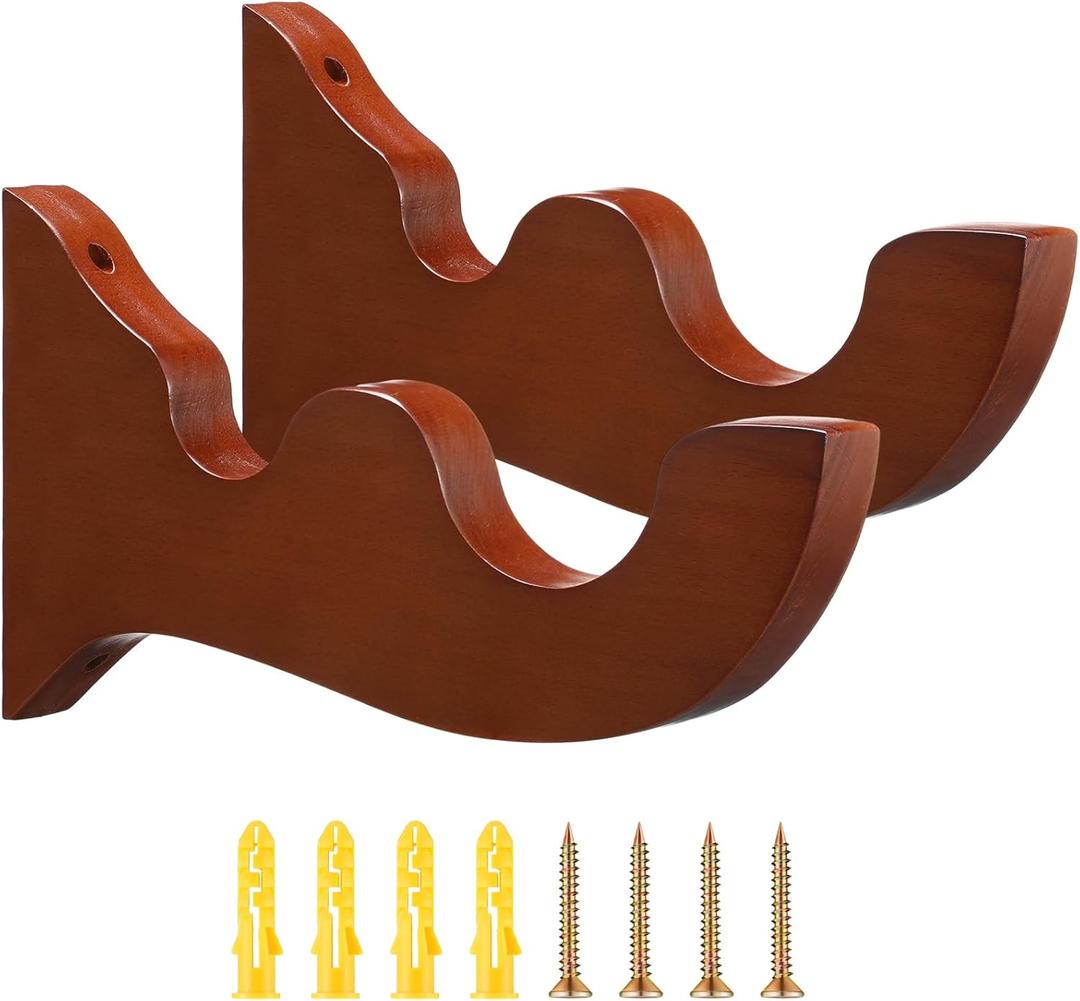 2 Pcs Wooden Curtain Rod Bracket Wood Large Double Bracket Drapery Curtain Rod Holders (Yellowish Brown)