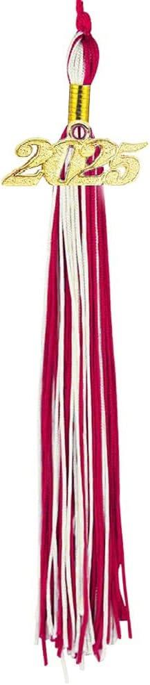 8 x 2025 Graduation Tassels Red/White,Honor Grad Tassels with Gold Year Charm