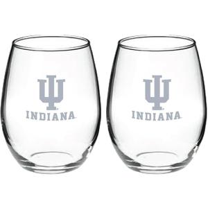Satin Frost Logo Wine or Beverage Glass Set of 2 (Indiana Hoosiers)