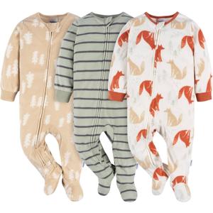 Gerber Baby-Boys Fleece Footed Pajamas 3-Pack ( Size 0-3 Months, Fox Forest)