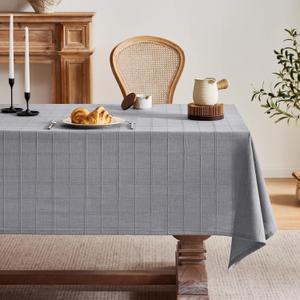 ZeeMart Linen Checked Table Cloth 52x52 Inches, Farmhouse Style Plaid Embroidered Water Resistant Square Table Cover, Blue Ashes