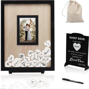 Wedding Guest Book Alternative, Guest Book Wedding Reception, Wedding Guest Book with Wooden Hearts Guest Book Signs for Wedding Anniversary Birthday Party Baby Shower (Black)