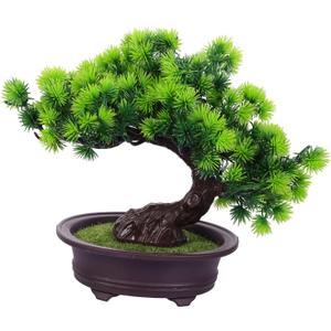 Luxshiny Artificial Pine Potted Plant Realistic Faux Bonsai Home Office Decor Easy Care