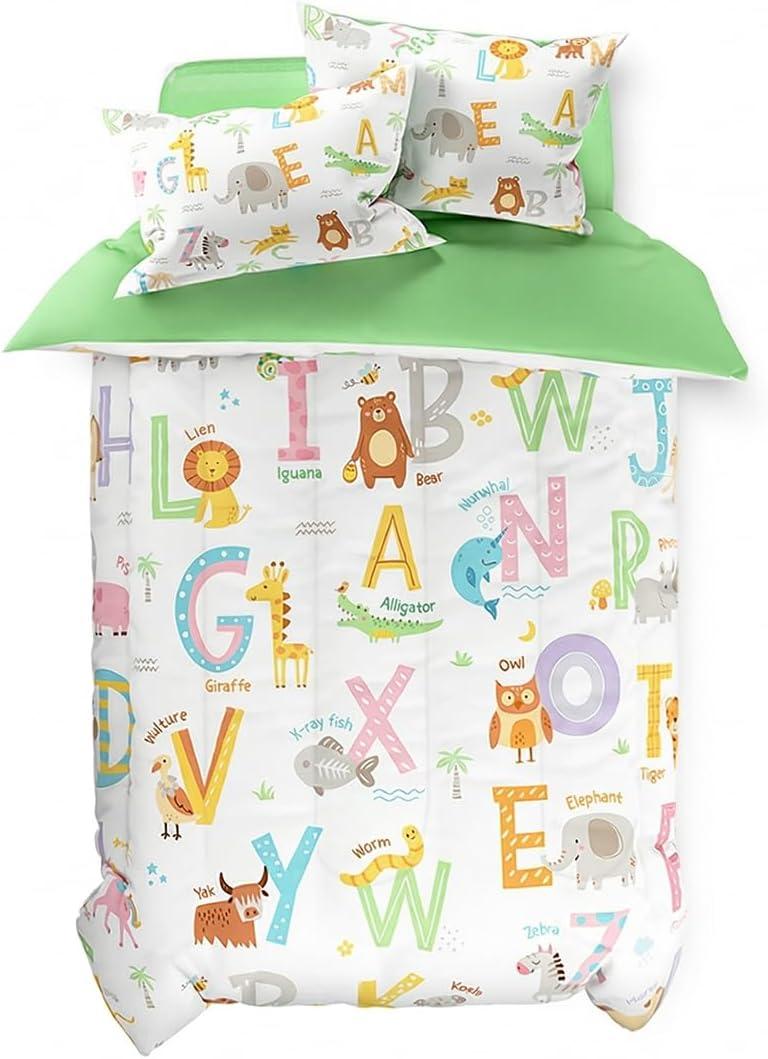 SANDJEST Alphabet Duvet Cover Sets Twin Size for Kids Boys Girls, Include 1 Polyester Comforter Cover 68x86 Inches and 1 Pillowcase 20x26 Inches, Comforter Not Included, Gift for Christmas Birthday