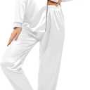 Ekouaer Women's Classic Button Down Long Satin Silk Pajama Set (Medium, White)