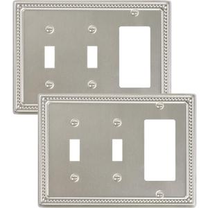 2-Pack Combo Decorator/Double Toggle Light Switch Cover Plate, Brushed Nickel Pearls Decorative Switch Plates and Outlet Covers, Metal Wall Plates for Electrical Outlets