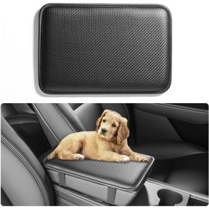 HighnessHwoo Car Armrest Covers, Vehicle Center Console Cover, Middle Storage Pads, Dog & Cat Paws Protetor, Carbon Fiber PU Leather, Waterproof, Anti-Slip, Auto Interior Accessories, Black, Size M
