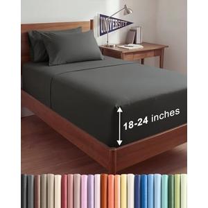 Extra Deep Twin XL Sheet Set - 4 Piece Breathable and Cooling Sheets - Hotel Luxury Bedding for Women, Men, Kids & Teens - Easy Secure Fit - Soft, Wrinkle Free & Comfy - Extra Deep Pockets - Charcoal
