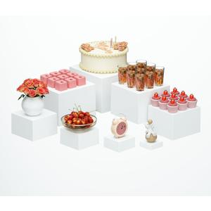 8 Pcs White Acrylic Boxes for Display as Buffet Risers and Stands, Food Risers for Party, Table, Stands, including 10", 9", 8", 7", 6", 5", 4", 3" (Large, 8Pcs, White)