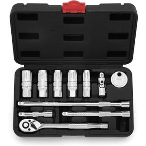 EMENTOL 11PCS 3/8" Drive Socket Accessory Set, SAE/Metric, 6 Point Spark Plug Sockets, Universal Joint, Extension Bar, Ratchet Wrench, Spark Plug Gap Gauge