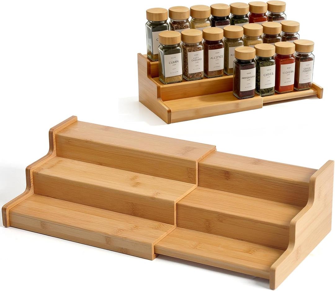 JinDoWin Spice Rack Organizer For Cabinet, Spice Organization For Cabinet, Spice Rack For Countertop,15.7 Inch Adjustable Seasoning Organizer Spice Organizer (1 Pack, Medium)