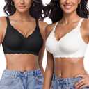 2 Pack Wireless Jelly Bras for Women Seamless Support (Black, Large)