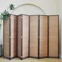 Furnnylane 7 Panel Bamboo Room Divider - 5.6 ft Tall Folding Privacy Screen, Natural Brown Freestanding Partition Wall for Home Office & Room Separation (67" H x 107.5" W)