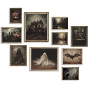 Dark and Moody Halloween Wall Art,Spooky Ghost Pictures Wall Decor for Home,Vintage Halloween Pictures Horror Creepy Ghost Prints,Witchy Aesthetic Posters Dark Academia Decor for Bedroom Bathroom,Unframed
