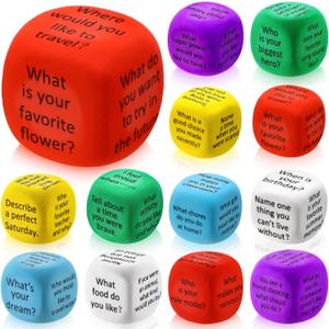 Hanaive 12 Pcs Learning Conversation Cubes Social Emotional Learning Activities Family Dice Game Speech Therapy for Kids Teacher Family Classroom (Foam)