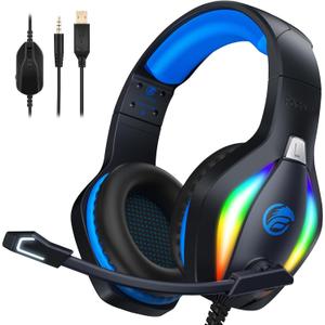 Fachixy FC100 Gaming Headset with Microphone for PS4, PS5, Switch, Xbox, PC, Mac, Gamer Headset with RGB Light, Computer Headphones with Mic (BLUE)