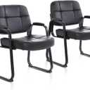 CLATINA Big & Tall Waiting Room Guest Chair with Bonded Leather Padded Arm Rest and Sled Base for Office Reception Lobby and Conference Desk, Black(2 Pack)