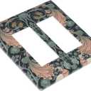 Rougui Decorative Outlet Covers William Morris Green Plant Boho Leaf Pink Peacocks 2 Gang Wall Plate Double Rocker Decora Light Switch Cover Plate Jumbo Dual Electrical GFCI Switch Plate Cover (2-Gang Rocker /4.6 x 4.5 IN)