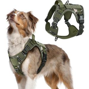 rabbitgoo Tactical Dog Harness Medium Sized Dog, No Pull Military Service Vest with Handle & Molle, Easy Control for Training Walking, Adjustable Reflective Straps, Green camo, M