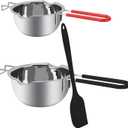 Double Boiler Set, 304 Stainless Steel Melting Pot 16oz & 20oz Melting Bowl with Heat Resistant Handle Melting Cup for Chocolate, Butter, Candle, Candy, Soap (Silicone Spatula Included) (A style)