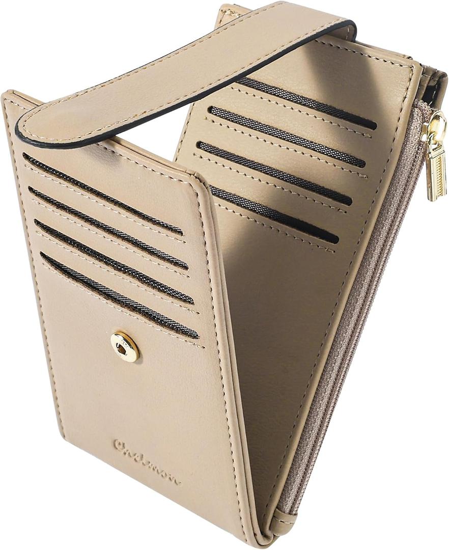 Chelmon Womens Wallet Slim RFID Blocking Bifold Multi Card Case Wallet with Zipper Pocket (Khaki)