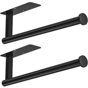 ASTOFLI Paper Towel Holder Under Cabinet No Drilling, Self Adhesive Paper Towel Holder Wall Mount for Kitchen Rack, Under Counter Napin Holder No Drill, RV, 304 Stainless Steel, Matte Black 2 Pack