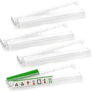 4 Pack 17.6 in Modern Mahjong Racks with Pushers, Clear Acrylic American Mahjong Tile Pushers, Plastic All-in-One Rack with Push Rods Combo for Game