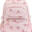 Phaoullzon Girls High Middle School Coquette Backpack for Teen Kawaii Bows Bookbag College Daypack,Pink Bow, Large