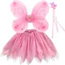 Fairy Costume Kids, Butterfly Wings Set Fairy Princess Wings Costume for Girls Party Costume Pink
