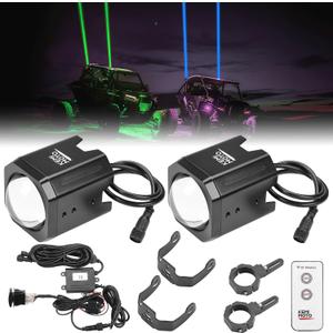 KEMIMOTO 70mm Whipless LED Whip Lights Larger Brighter w/ 1.5''-2'' Roll Bar Mounts, Alien Lights for SXS Compatible with Polaris RZR Can-Am Maverick X3 CFmoto Kawasaki, Multi-Color, Scratch-resistant