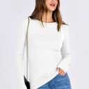 ANRABESS Women Long Sleeve Shirts Rib Knit Slim Fit Tops Basic Tee Spring Outfits Casual T-Shirt Underscrubs Layer Clothes (White, M)