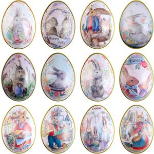 Crazy Night Assorted Metallic Easter Egg Container Different Design Wedding Supplies Painting Print Candy Packaging Box Tin Easter Day Eggs Random Color 