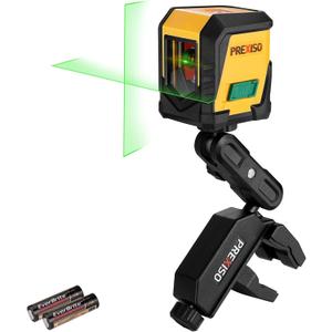 PREXISO Laser Level with Tripod, 65Ft Self Leveling Cross Line Laser Level, Green Line leveler Tool for Hanging Picture, Floor Tile, Home Renovation with LED Indicator & 2 AA Batteries (360Clamp)