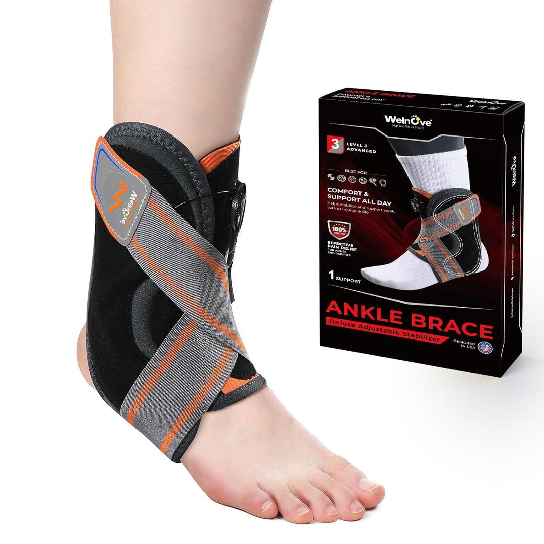 Welnove Ankle Brace: Ankle Stabilizer Brace for Women & Men, Ankle Support Sprained for Achilles,Tendon,Sprain,Injury Recovery, Comfortable Compression & Breathable Design (S, J-shaped plate)
