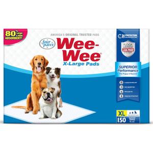 Four Paws Wee-Wee Superior Performance XL Pee Pads for Extra Large Dogs, Leak-Proof Floor Protection Dog & Puppy Quilted Potty Training Pads, Unscented, 28" x 34" (150 Count)