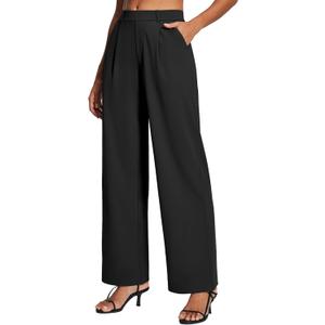 Ewedoos Dress Pants Women Wide Leg Woman Stretchy Work Pants Casual Trousers Slacks for Women Pull On Business Outfits (X-Small, Black)