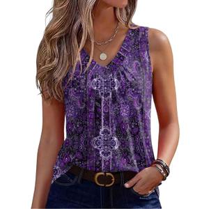 Zeagoo Womens Tank Tops Summer Sleeveless Loose Fit Tops V Neck Pleated Shirts Basic Tees Dressy Casual Trendy Clothes (L)