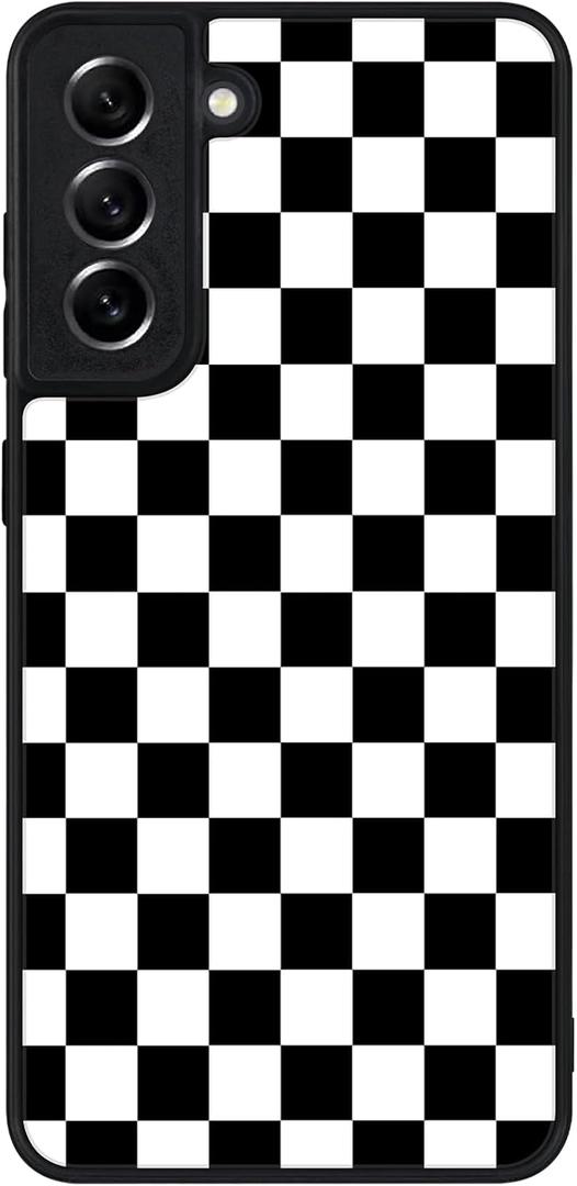 Tnarru Compatible with Samsung Galaxy S21 FE Case Checkered Pattern Military-Grade Drop Protection Non-Slip Sides Anti-Scratch Shockproof Slim Case for Samsung Galaxy S21 FE (Black White Plaid)