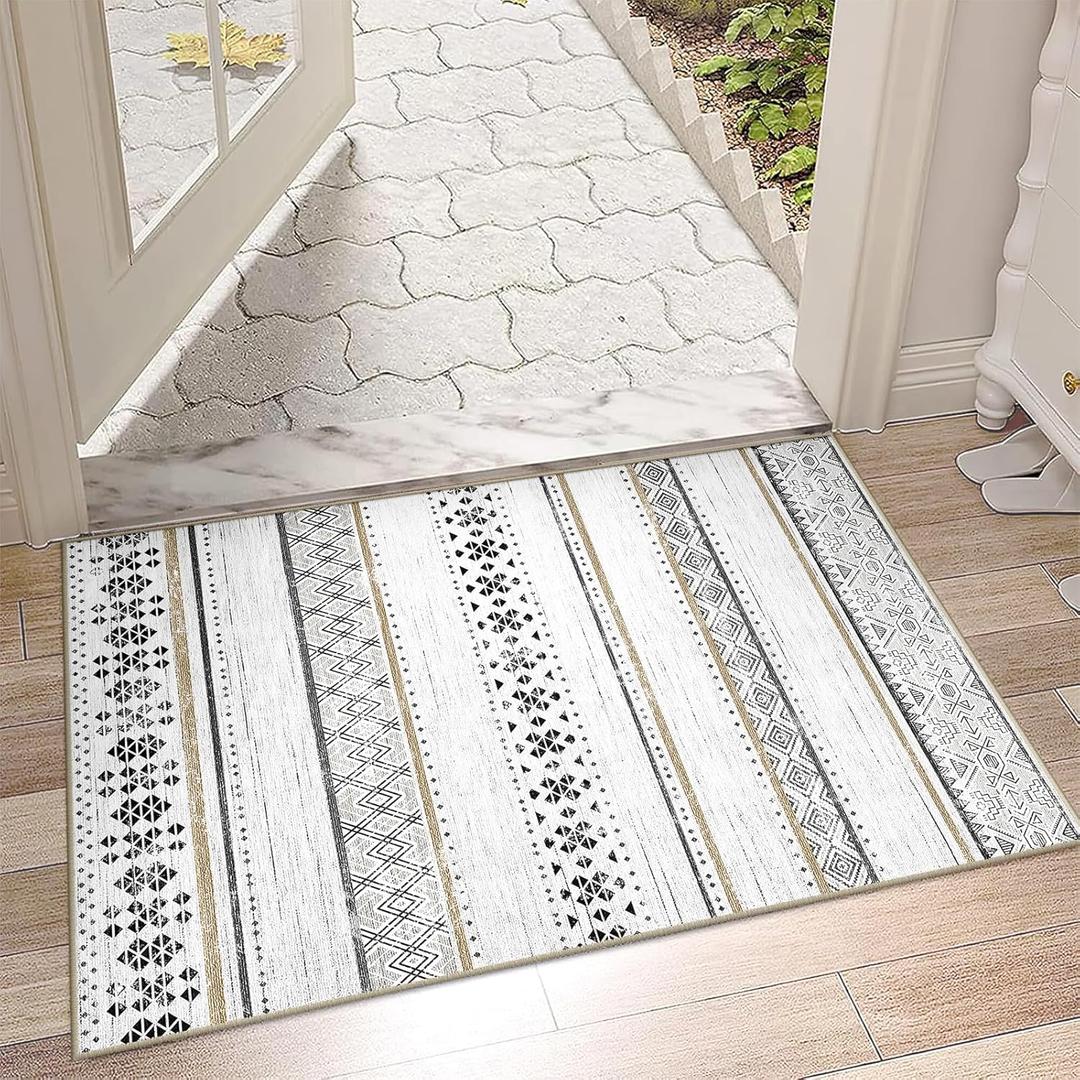 BESTSWEETIE 2x3 Area Rugs for Living Room Washable Moroccan Farmhouse Neutral Geometric Low Pile Non-Slip Soft Print Pattern Rug for Bedroom Kitchen Dining Room Entryway Black/Brown (3' x 2' (Rectangular))