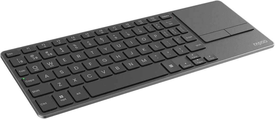 Rapoo Portable Wireless Keyboard with Touchpad, Multi-Device HTPC Keyboard for PC-Connected TV/Tablet/Steam Deck/Gaming Console/Raspberry Pi/Mini PC - Support Touch Gestures for Windows & Mac, Black