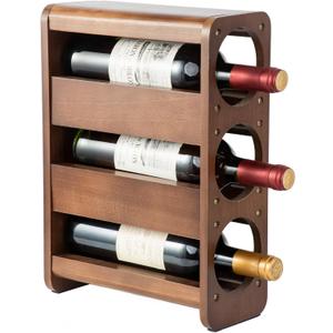 Wine Rack Countertop Pine Wood Wine Bottle Holder, 3 Bottles Wine Rack for Inside Cabinet, Pantry, Kitchen Bar, Wine Holder Shelf Vertical Wine Storage Perfect for Home Decor Housewarming Gifts