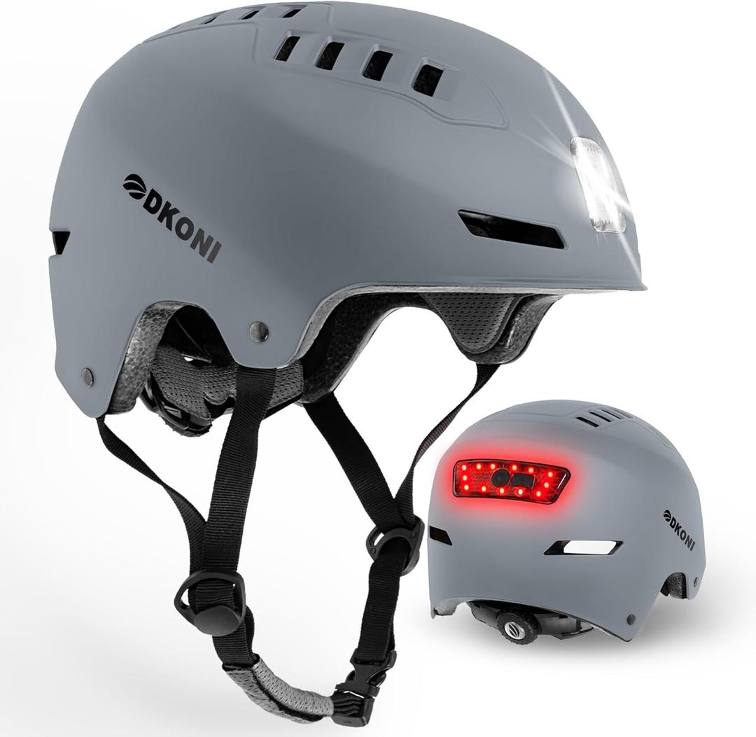 DKONI Bike Helmet with LED Lights Bicycle Helmets Commuter Cycling Helmet USB Rechargeable Front & Back LED Light Helmet for Adult Men Women, Large
