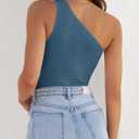 ZESICA Women's One Shoulder Tank Summer Sleeveless T Shirt Ribbed Knit Slim Fit Sexy Casual Basic Tee Tops (Blue, S)