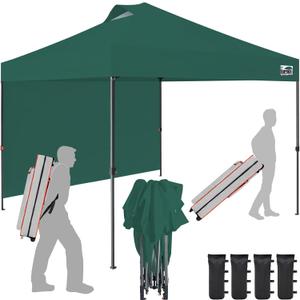 Eurmax USA NOMATTER ONE-Person Open&Close 10x10ft Pop Up Canopy Tent,Portable Shelter for Outdoor Events with 1 Removable Sidewall,Instant Canopies,Temporary Sunshade,Bonus 4 Sand Bags (Forest Green)