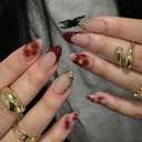 3 x BABALAL Press on Nails Medium Almond Fake Nails Brown Glue ons Gold Glitter Bling Acrylic Nails Fall False Nails Art 24Pcs Stiletto Full Cover Artificial Nails for Women Girls