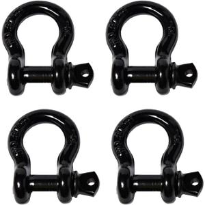 4 Pack Black Rigging 1/2" Bow Shackles D Ring Rugged 10 Ton 22,000 Lbs Breaking Strength, WLL 2 Ton 4400 lbs w 5/8'' Pin Clevis Screw Heavy Duty f Marine Boat Anchor ATV UTV Recovery