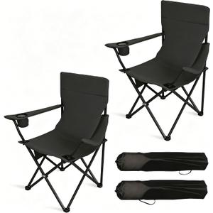 2 Pack Folding Camping Chair, Waterproof Oxford Cloth Outdoor Chair with Cup Holder & Side Pocket, Heavy Duty Steel Frame Foldable Chair Supports 300lbs for Camping Hiking Beach, Navy Blue
