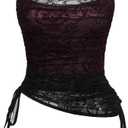 SOLY HUX Women's Ruched Lace Cami Top Drawstring Sleeveless Clubwear Sexy Gothic Tops Burgundy and Black X-Large