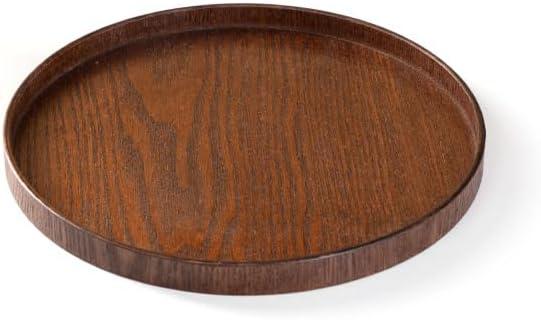 Round Wooden Serving Tray Rustic Wood Tea Tray for Breakfast, Snacks, Coffee & Home Decor (Dark, 11.81in)