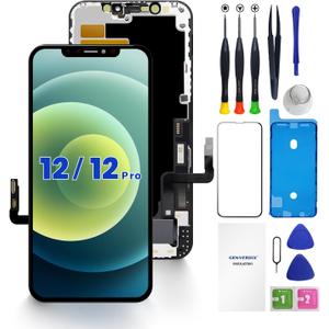 for iPhone 12/12 PRO Screen Replacement, 6.1 inch 3D Touch LCD Display Full HD Repair kit Genverdix, Digitizer Assembly with Tools Set, Tempered Glass Screen Protector, Waterproof Frame Adhesive